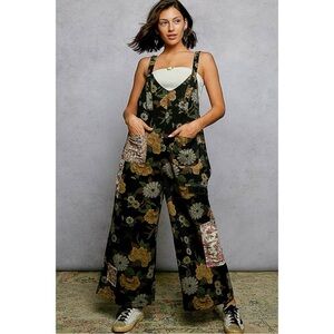 NEW - POL Wide Leg Floral Patchwork Jumpsuit Overalls